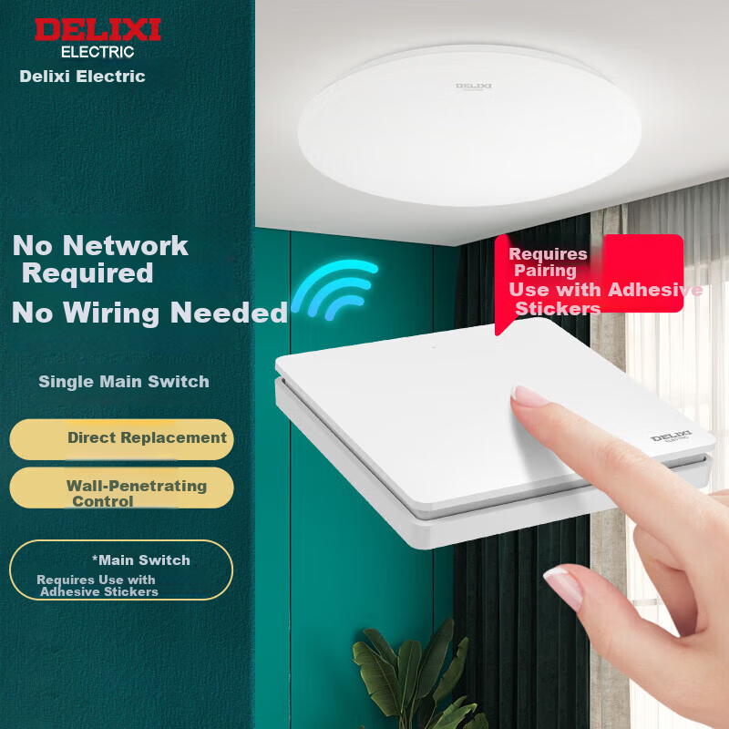 DELIXI Wireless Switch Panel Remote Control Smart Switch No Wiring Single Gang Main Switch White