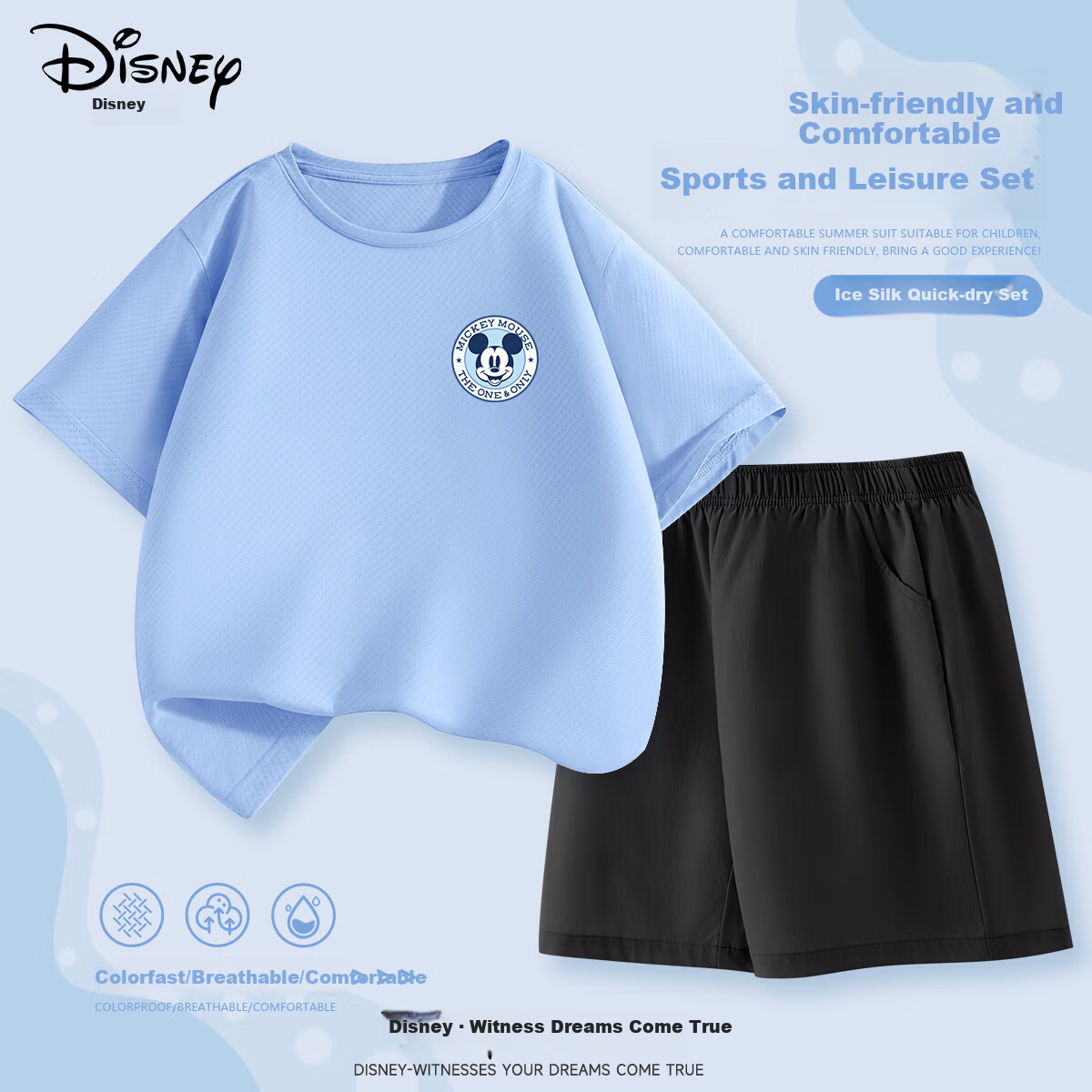Disney Kids Sports Set 2025 Summer New Breathable Girls Quick-Dry Short Sleeve T-Shirt Casual Versatile Boys Shorts