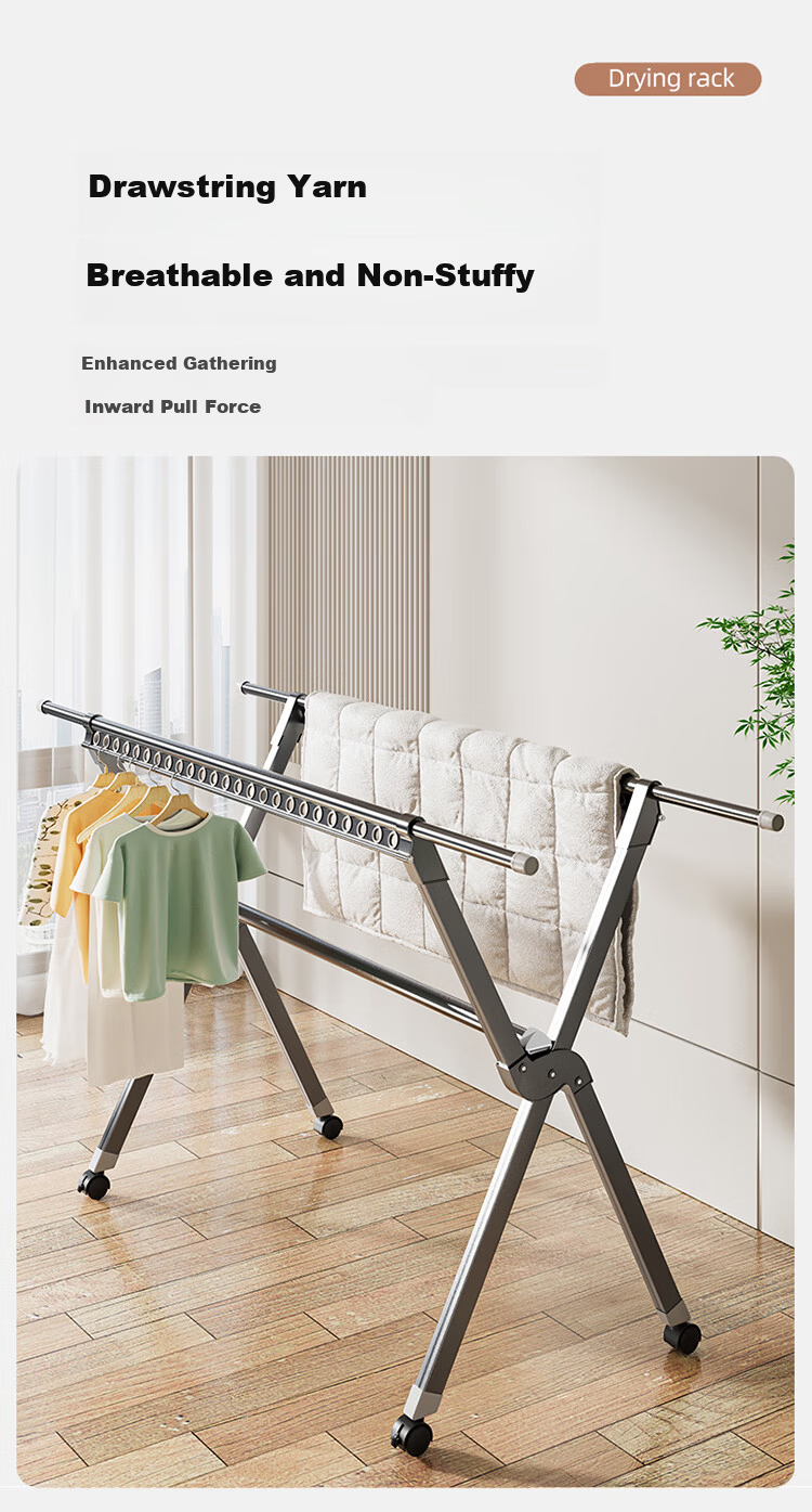 JEKO&JEKO Aluminum Alloy Clothes Drying Rack, Foldable Floor-Standing Indoor Hanger, Household Balcony Clothes Drying Rack, Outdoor Quilt Drying Tool 7