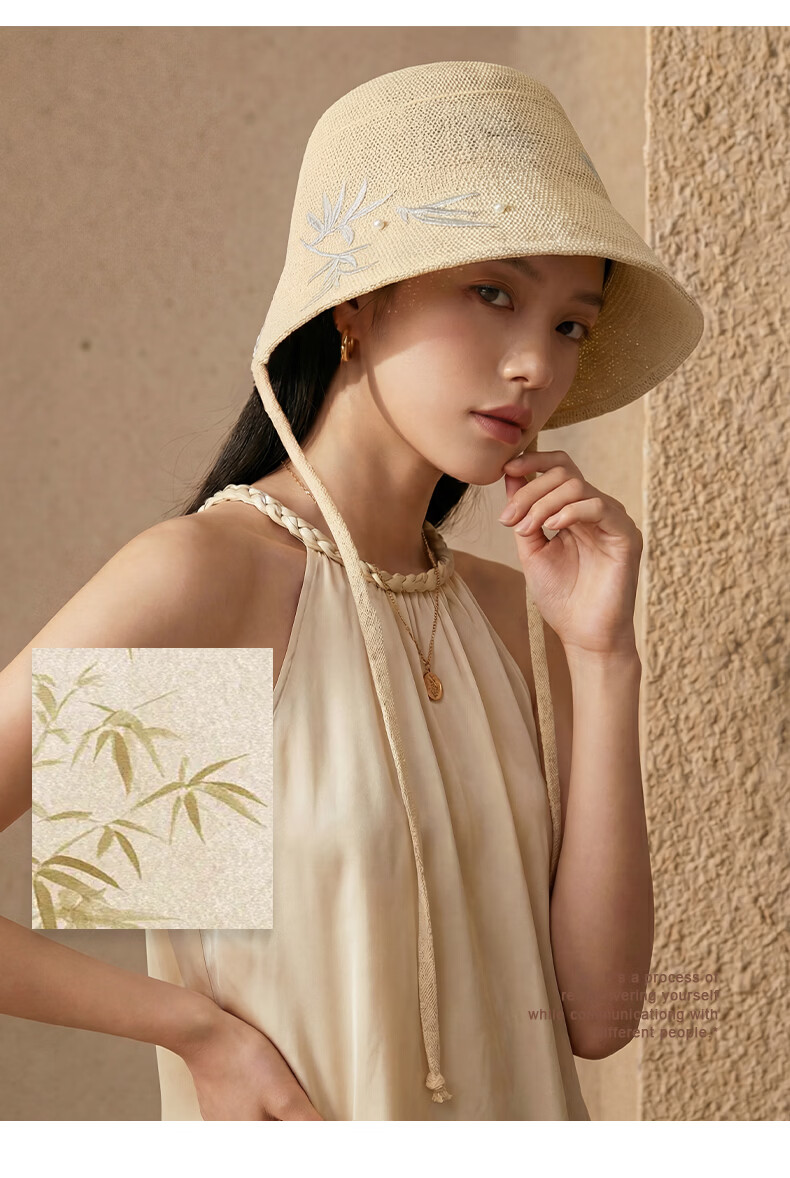CACUSS New Chinese Style Sun Hat for Women Summer Woven National Style Adjustable Wide Brim Golden Bamboo Pattern 12