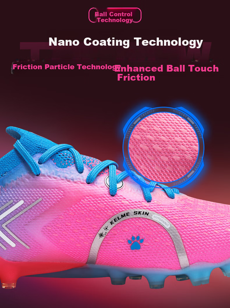 KELME Adult Soccer Shoes for Men, Jidian 5.0 MG Natural And Artificial Grass, Professional Training Football Boots for Competitions, Pink-Blue, Size 40.5 8