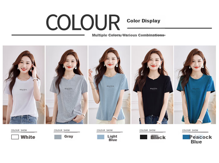 Woodpecker Women's Pure Cotton Short Sleeve T-Shirt Summer Printed Fashion Round Neck Slim Fit Simple Half Sleeve Top White 3XL 5