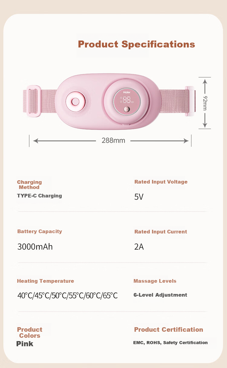Haier Warm Palace Waist Belt Menstrual Pain Relief Heating Pad Waist Massager Abdominal Massager Period Comfort Device Warm Palace Belt Gift for Girls Girlfriend Birthday 13