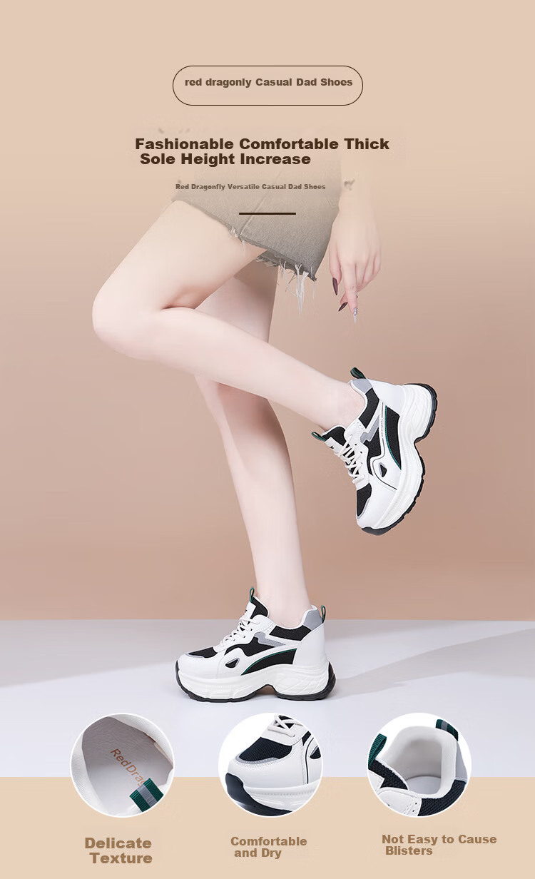Red Dragonfly Women's Dad Sneakers Breathable Thick Sole Casual Outdoor Lightweight Shock Absorption Wear-Resistant Running Shoes C0TTN06091-1 Black Size 39 1