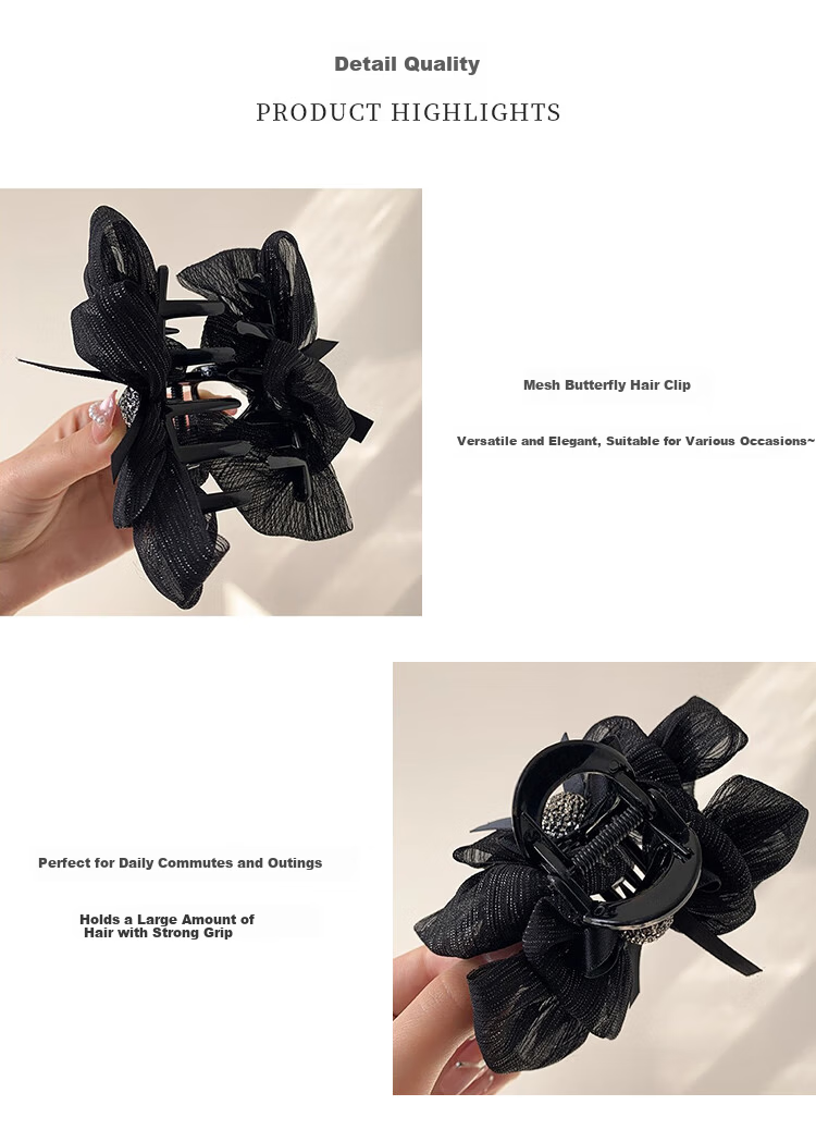 Xiangwan Layered Tulle Bow Hair Clip Hair Claw Shark Clip Hairpin Hair Accessory for Updo 3