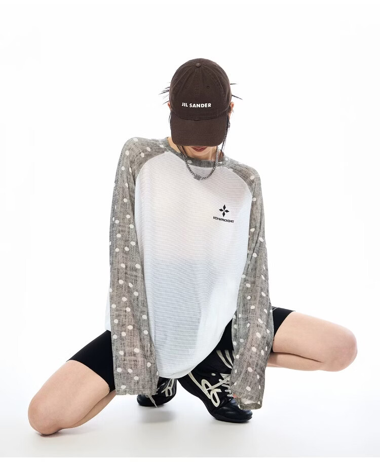ICH MODE Polka Dot Raglan Sleeve Color Block Long Sleeve T-Shirt Physical Sun Protection Sheer Breathable Summer Top for Women Pink XL 9
