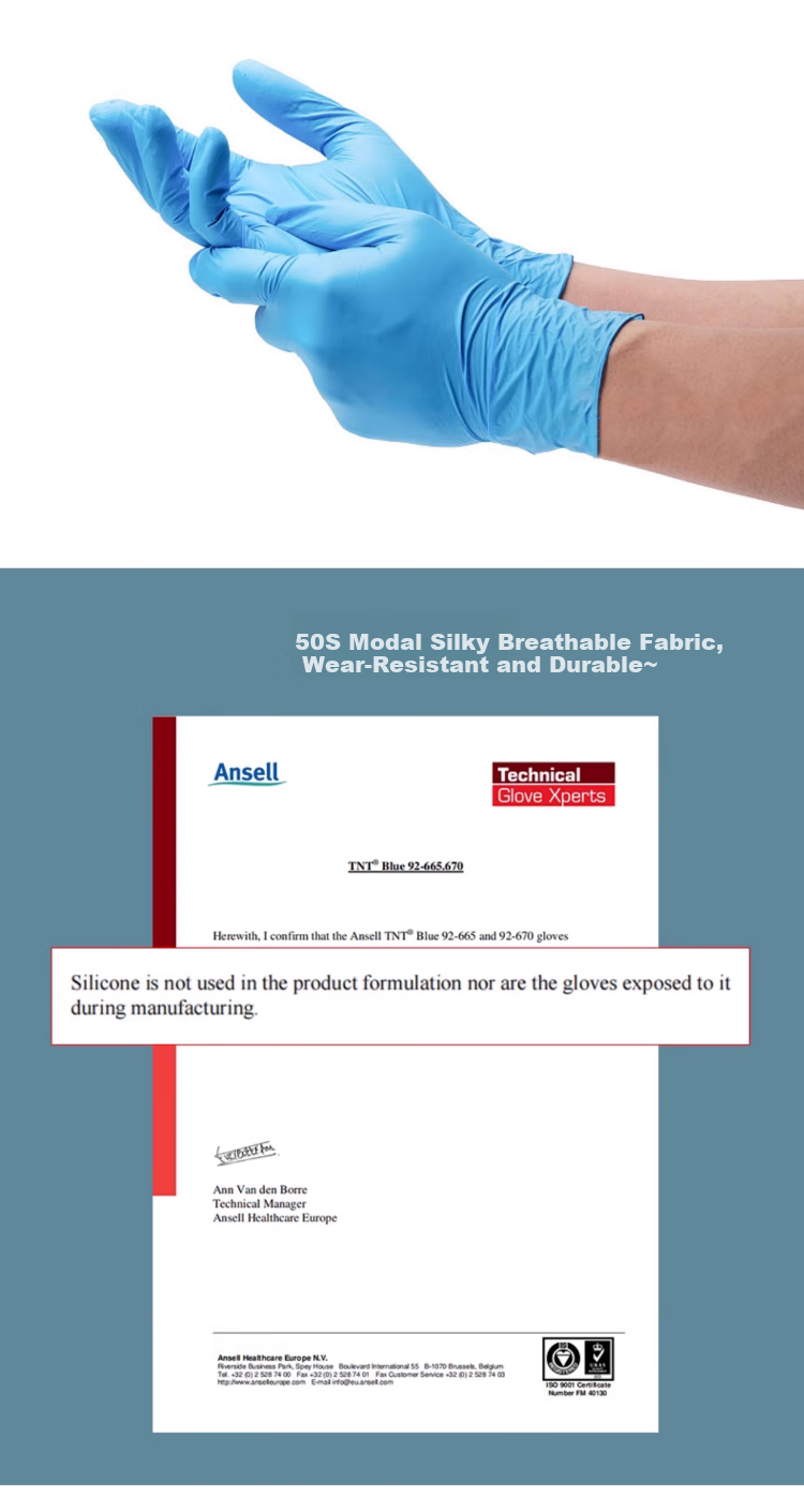 Ansell Disposable Powder-Free Nitrile Gloves Thickened Wear-Resistant Food Grade Household Laboratory Inspection Protective Gloves 92-670 (100 pcs/box) M 13