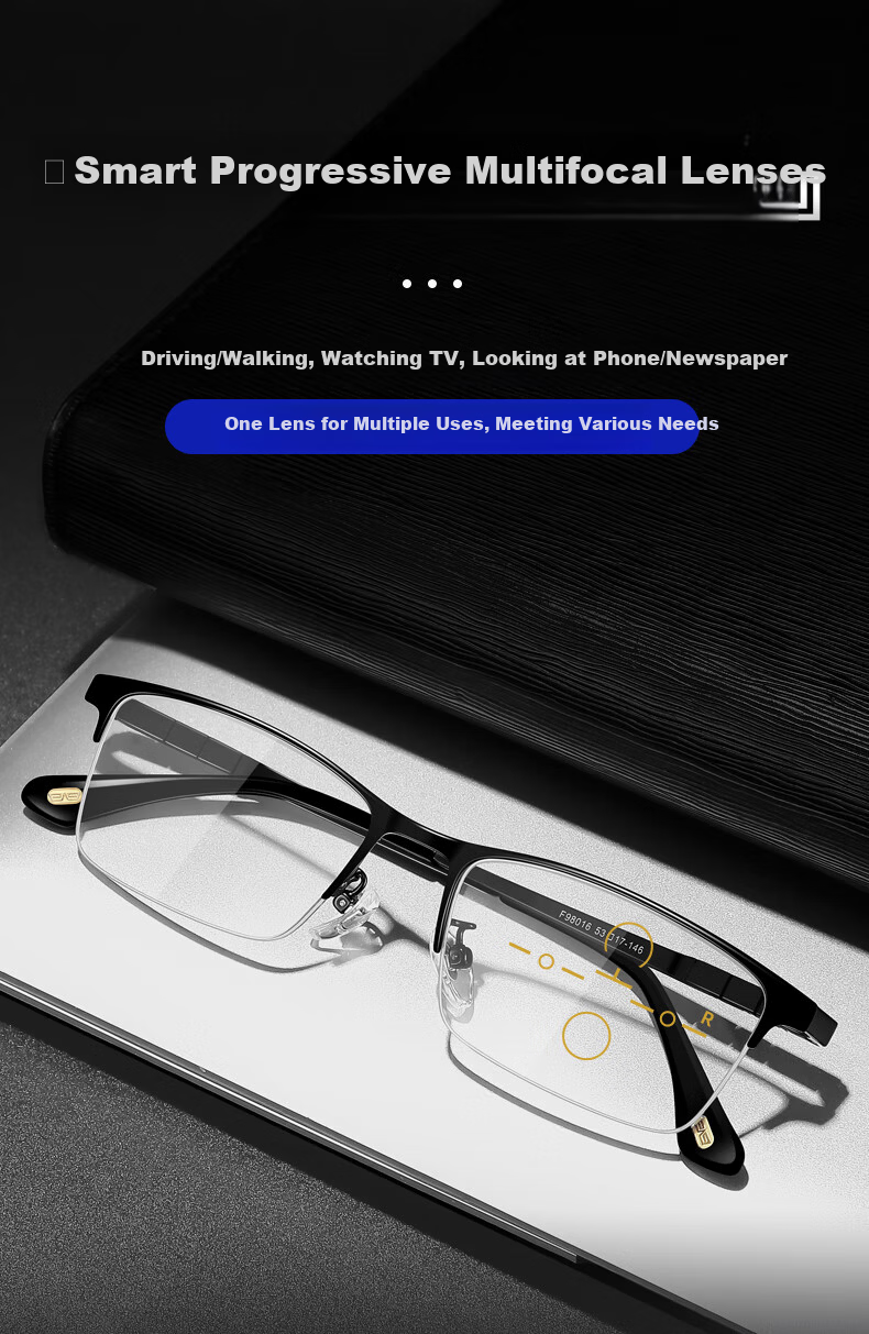 CAPONI Japanese Imported Pure Titanium Bifocal Reading Glasses for Men Ultra-Light Semi-Rimless Smart Zoom Genuine Driving and Walking Use 3