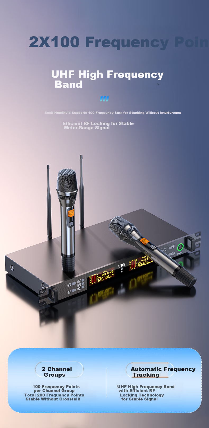 SAST OK-117 Wireless Microphone UHF Adjustable Frequency One-to-Two Handheld Electroplated Metal Mic for Conference Speech Home Performance Public Broadcasting Anti-Howling Sound System 4