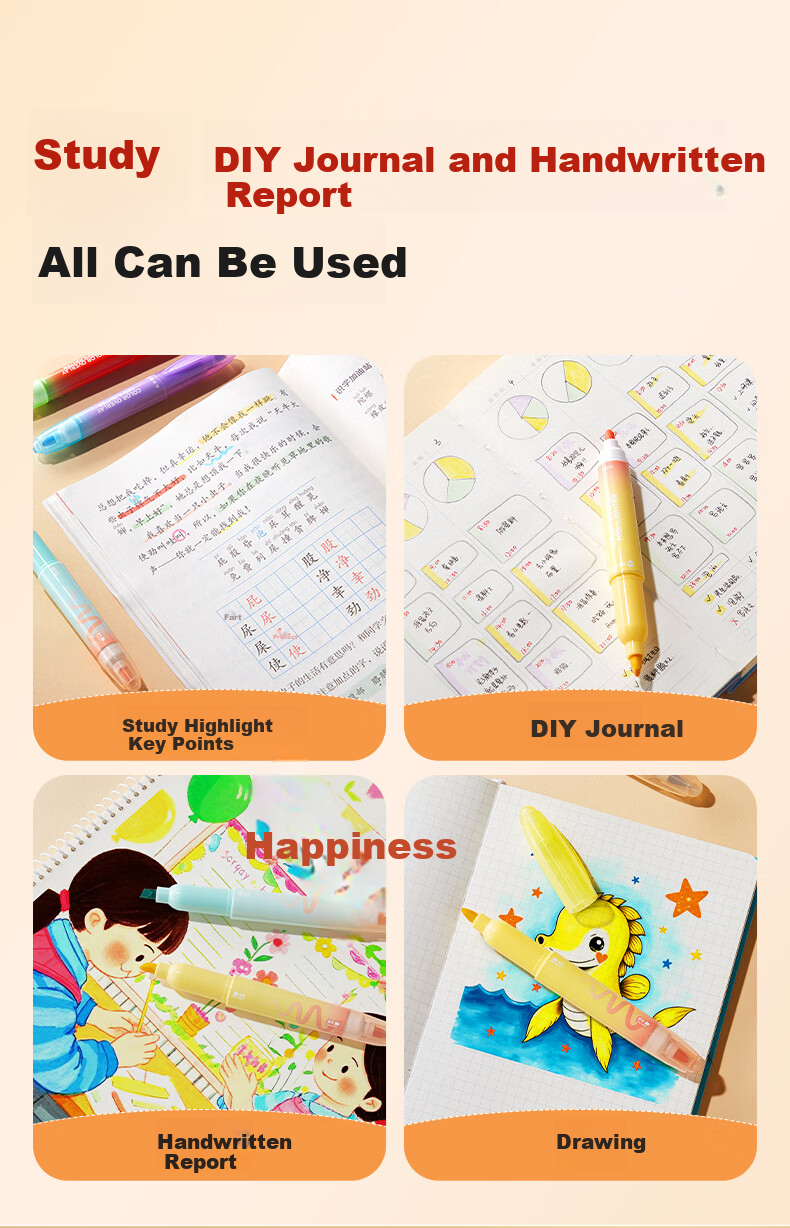 Cat Prince Stackable Color Highlighter Marker Pen Double-Ended Fluorescent Pen 12 Colors Quick-Dry for Elementary Students Note-Taking and Handwritten Reports 8