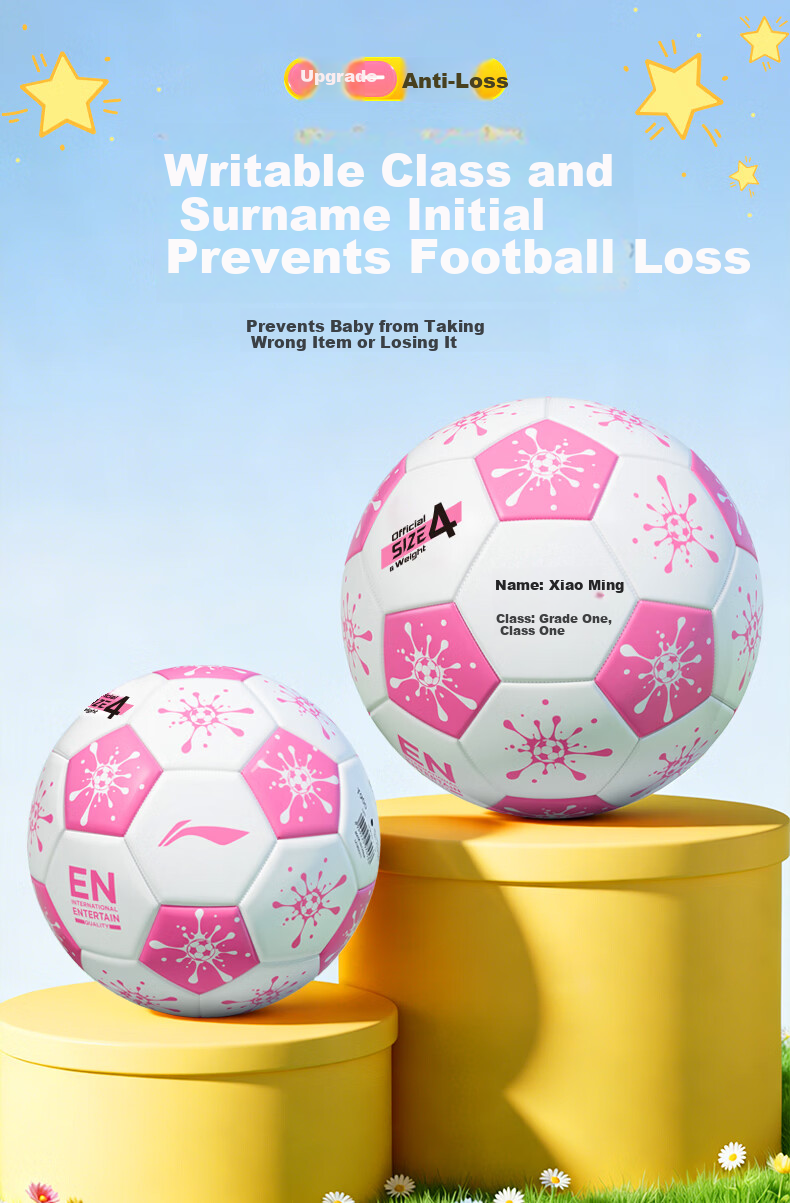 Li-Ning Size 4 Football for Children Girls Ages 3-6-12 Primary and Middle School Standard Match Training with Name Customization 4