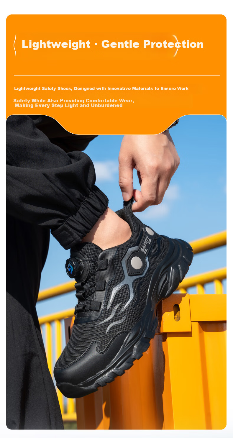 Jingtu Safety Shoes for Men, Summer Breathable Steel Toe Anti-Puncture Ultra-Light Work Boots F115BK Size 44 11