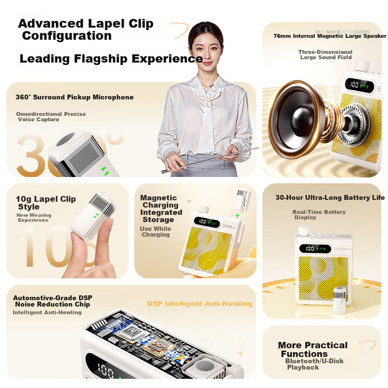 Good Shepherd Little Bee Amplifier Teaching Teacher Special Anti-Howling Wireless Lavalier Microphone High Power Classroom Training Tour Guide Outdoor Portable Bluetooth Speaker