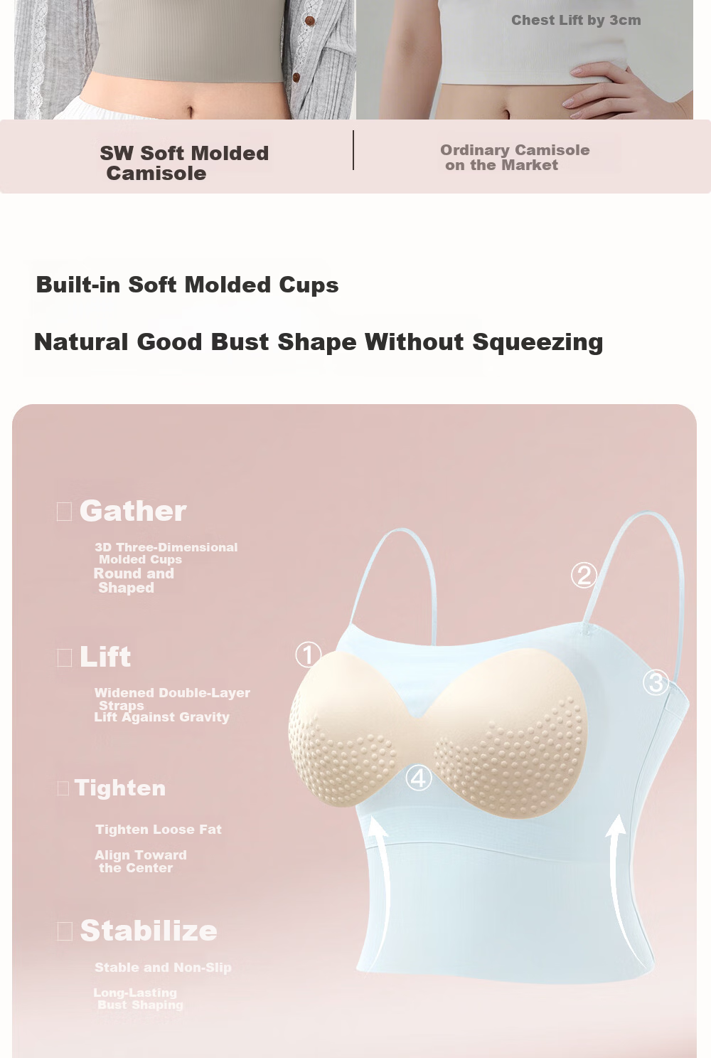 SecretWorld [Zhao Jinmai's Choice] Women's Camisole Tank Top with Built-In Bra Pads, Spring And Summer Undershirt, Inner Or Outer Wear, Beautiful Back Design, One-Piece Bra 8
