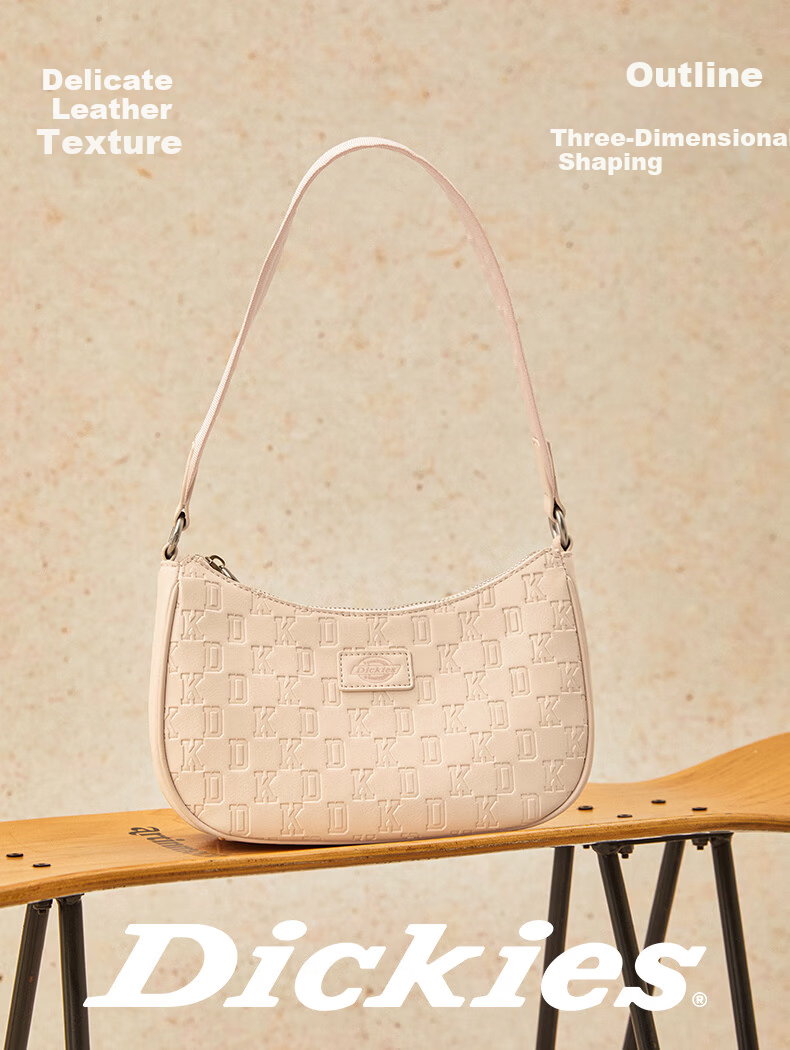 Dickies Women's Shoulder Bag Crossbody Bag Versatile Compact Monogram Print Handheld Underarm Bag Commuter Travel Small Bag Cream Almond White 4
