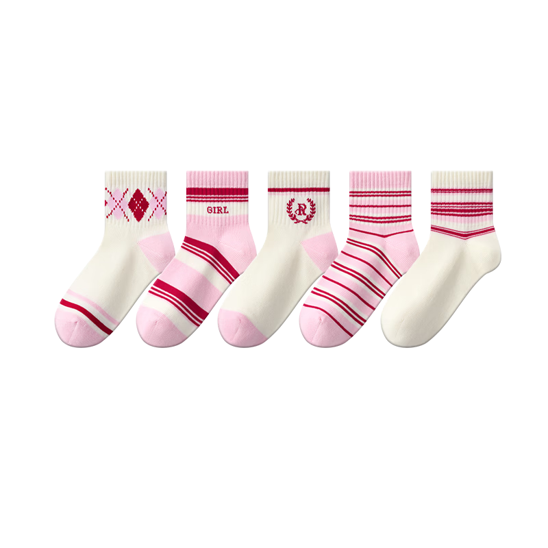 JD Jingzao Children's Socks Girls' Four Seasons Mid-Calf Striped Cotton Socks 9-12 Years Back to School Youth Size 20-22