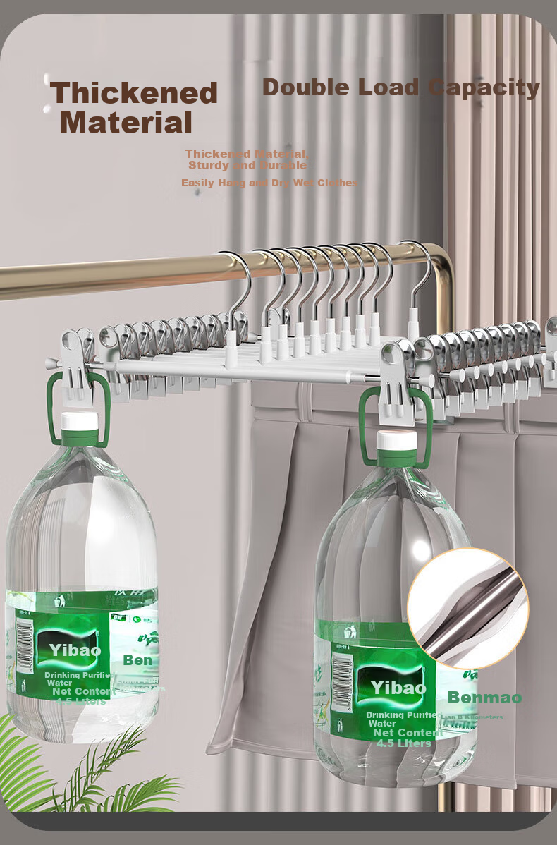 Miaomei 10-Pack Non-Slip Clip Pants Hangers Adjustable Retractable Skirt Clips for Home Drying 4