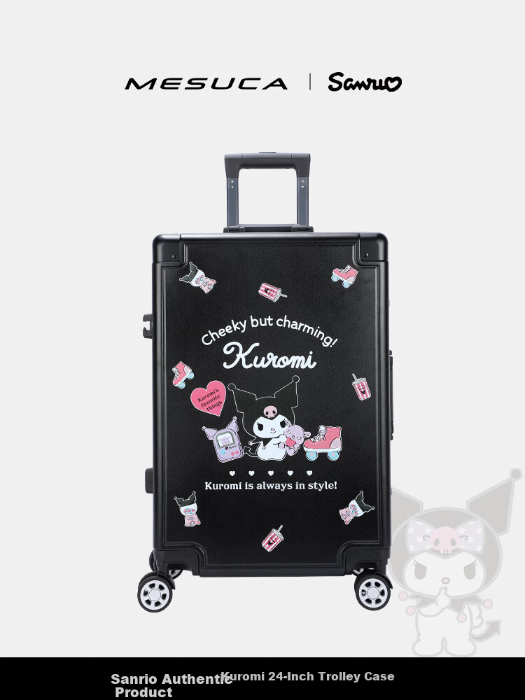 Mesuca Kuromi Luggage, Women's Printed Suitcase, 24-Inch Student Trolley Case, Aluminum Frame Travel Suitcase, Large Capacity Leather Trunk 35