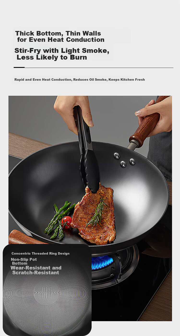 Chuida Huang Cast Iron Wok 34cm Non-Rust Lightweight Non-Coated Non-Slip Frying Pan 9