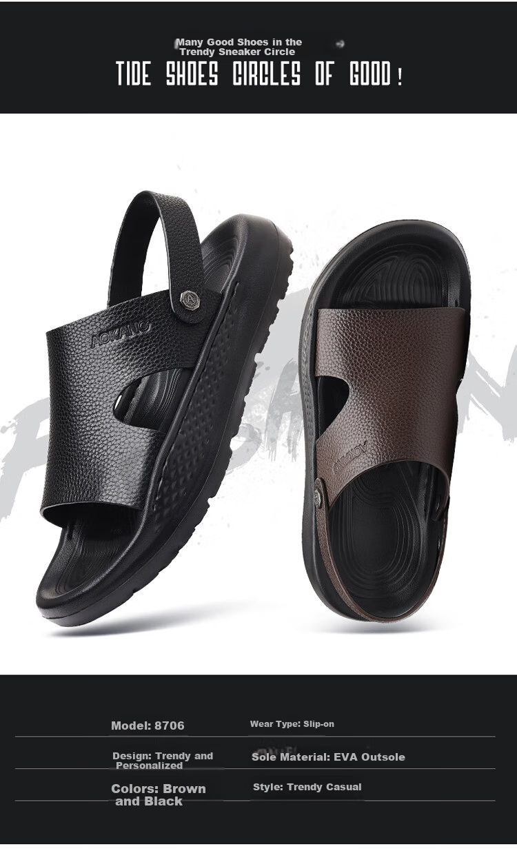 Aokang Summer New Thick-Soled Sandals, Cowhide Soft Sole Casual Beach Shoes Slippers, Brown, Size 44 8
