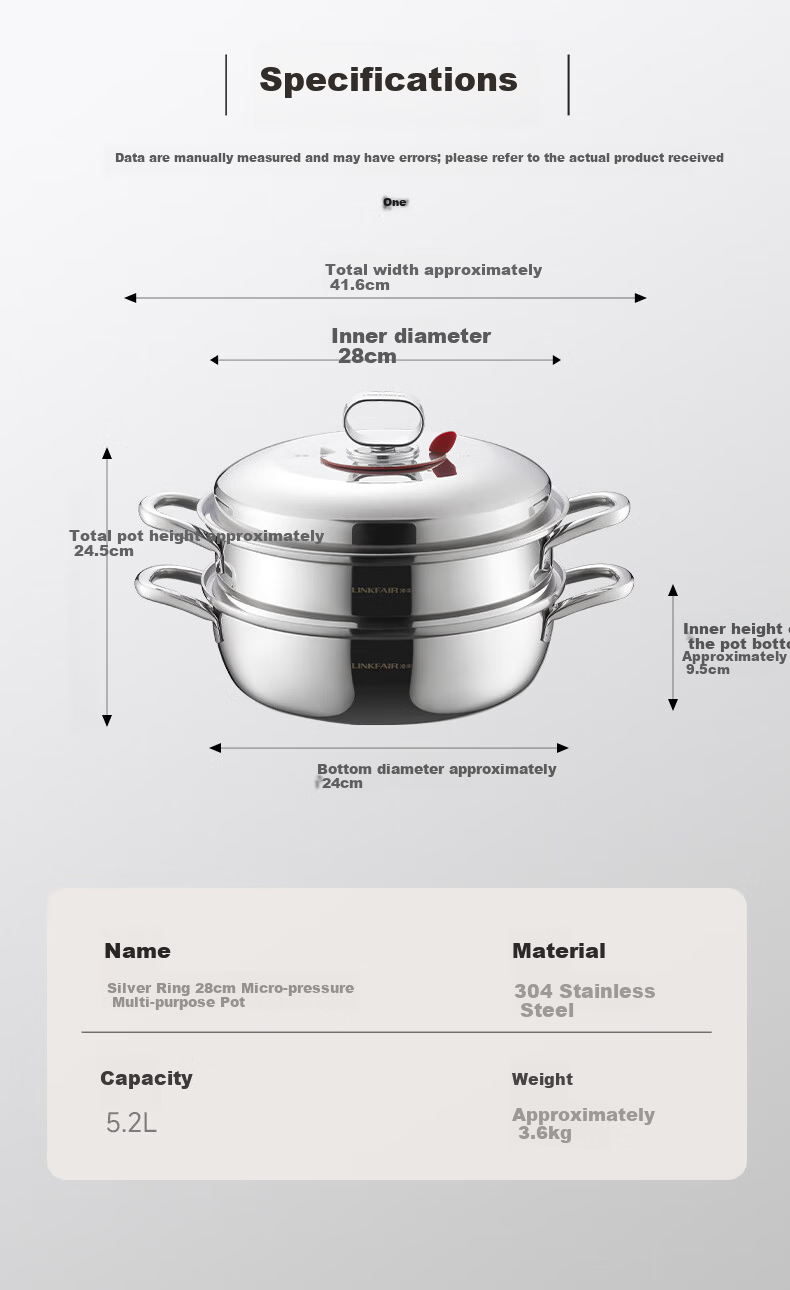 LINKFAIR Stainless Steel Steamer Pot Double-Layer Multi-Function Steaming Boiling Stewing Cooker Compatible with Gas and Induction Cooktops 14
