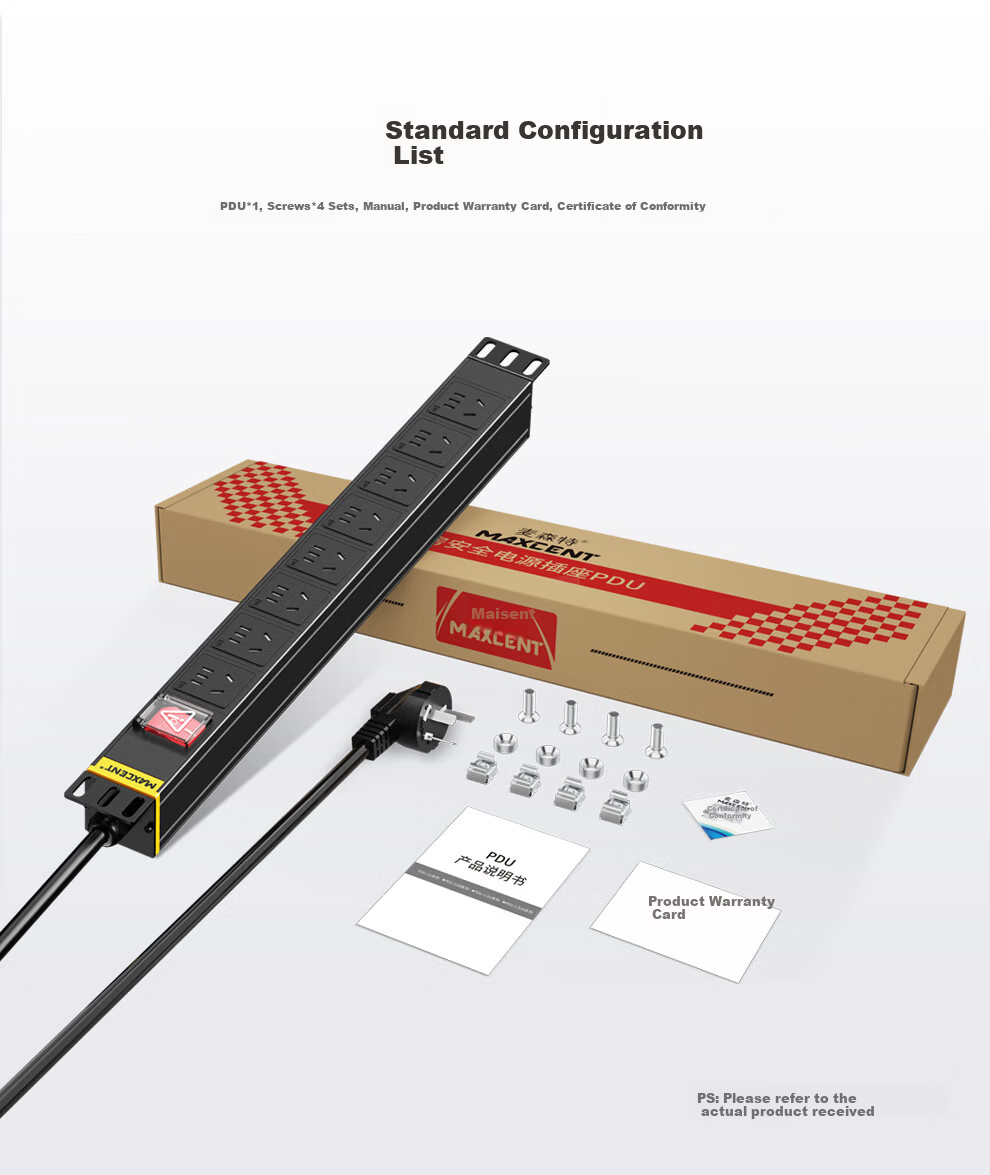 MAXCENT PDU Cabinet Socket, 8-Outlet 32A Industrial Plug, 10A Output, New National Standard Single Lamp, Lightning Protection, High-Power Industrial Power Strip MG3826N 7