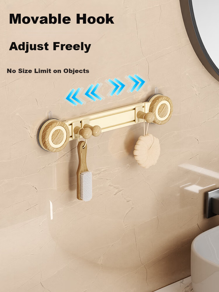 Zhongbaotang Suction Cup Double Hook No-Drill Wall Hook Bathroom Kitchen High-Grade Wood Grain Suction Cup Double Hook 1 Piece 1