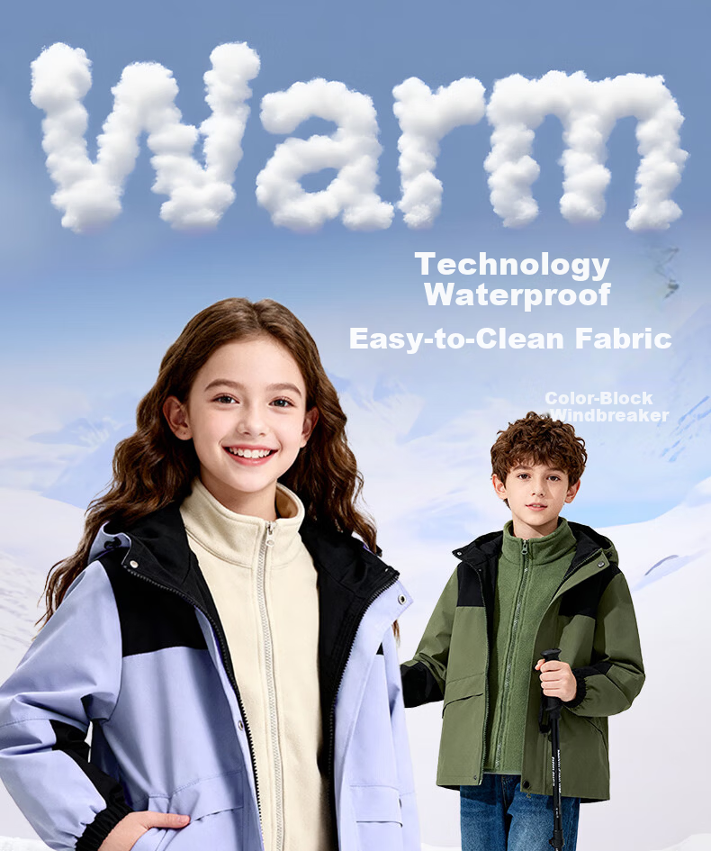 Baleno Children's Outdoor Jacket, Autumn And Winter 2026, Youth Outdoor Windproof And Waterproof Jacket, Three-In Fleece-Lined for Boys And Girls 1