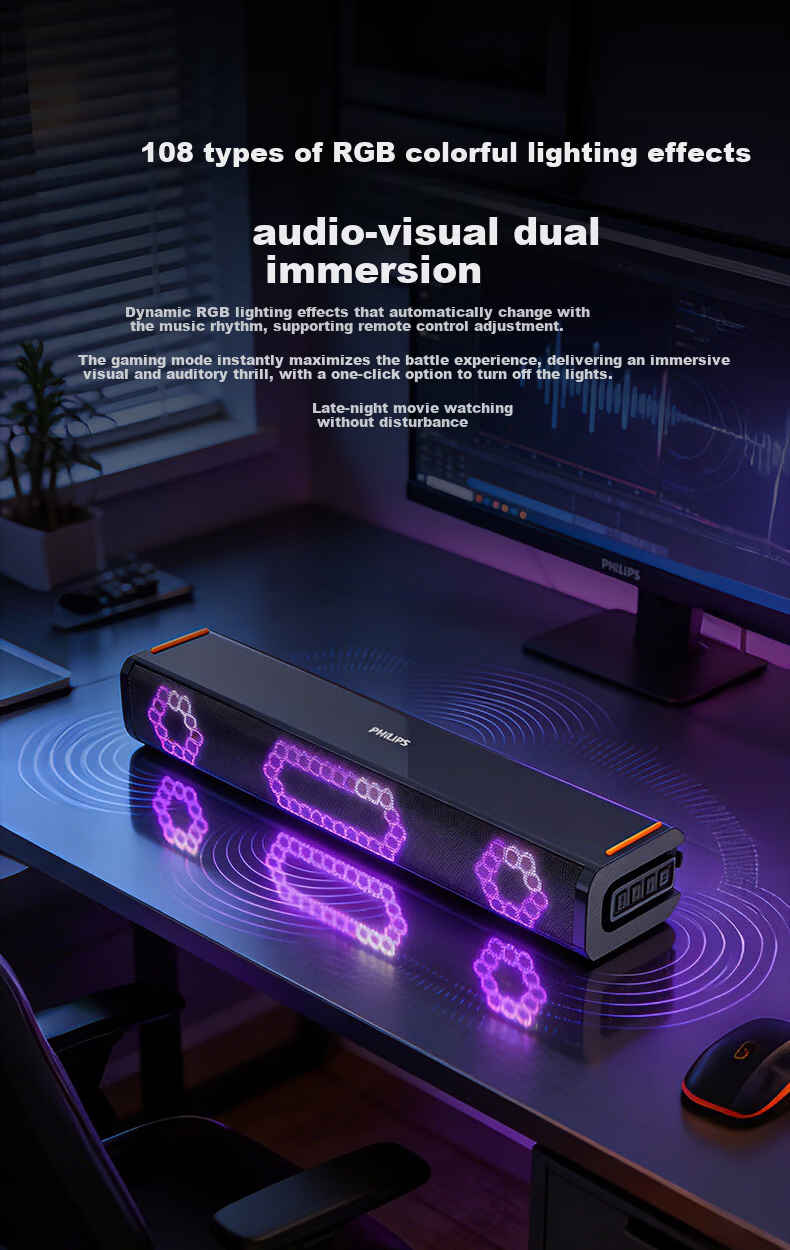 PHILIPS Soundbar RGB Mini 2.0 Channel TV Speaker Computer Gaming Wireless Bluetooth Desktop Speaker TAB3120/93 3