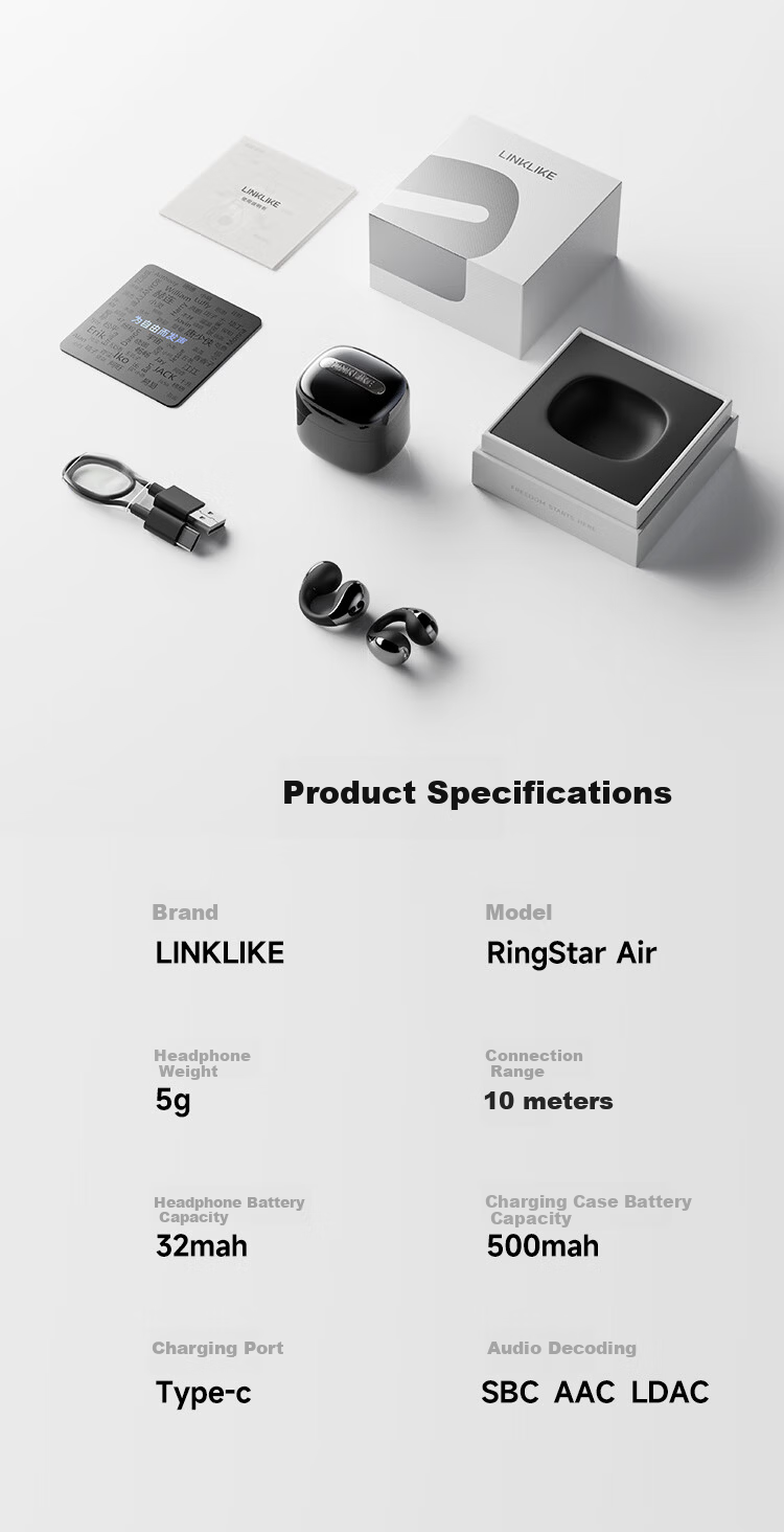 Linklike Comfortable Zero Complaints Clip-On Bluetooth Earphones 2026 New Ultra-Long Battery Life Sports Running Headphones Top Seller 3 Million Units 28