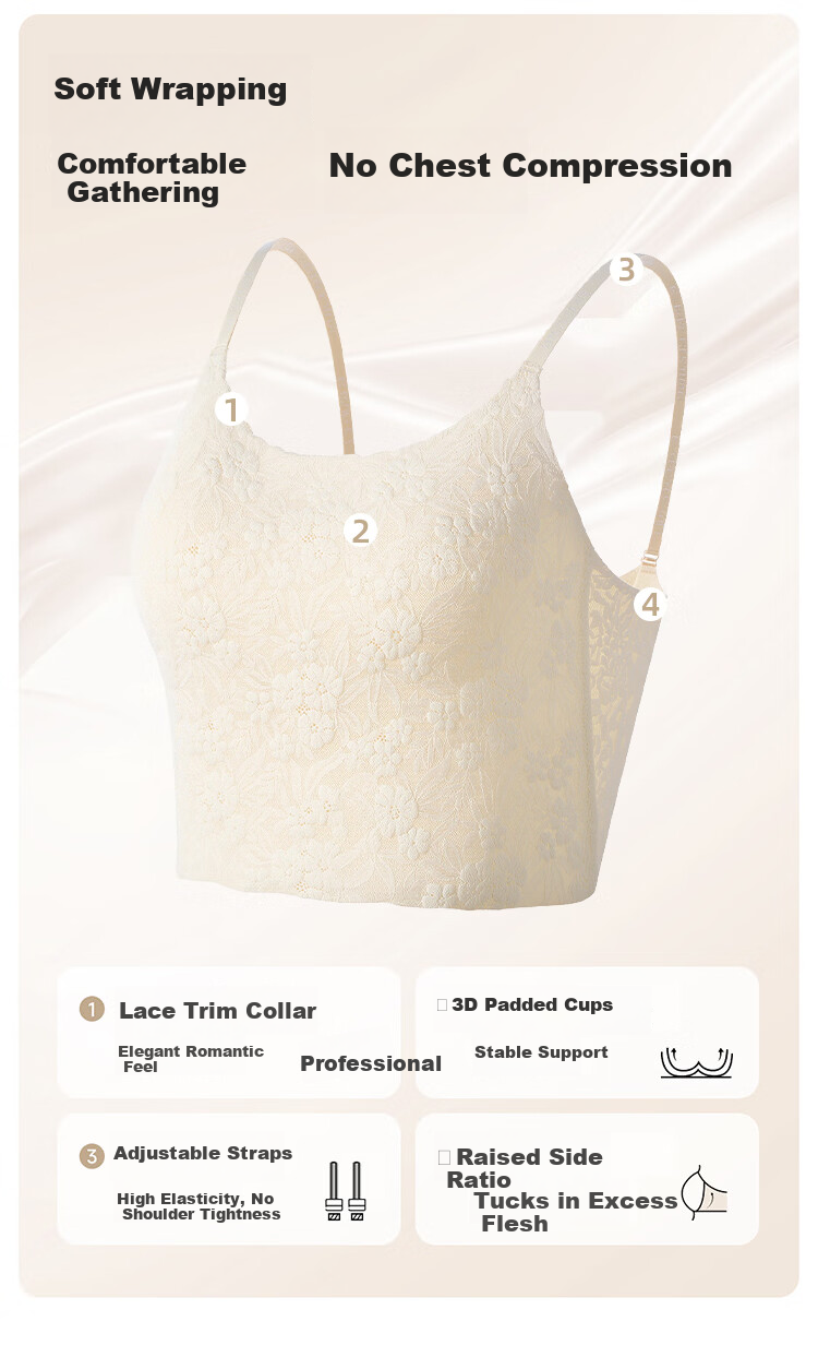Urban Beauty [No Bra Needed] Lace Camisole Vest for Women Summer with Chest Pad, Stylish Outerwear, Sexy Pure Desire Back Design 3