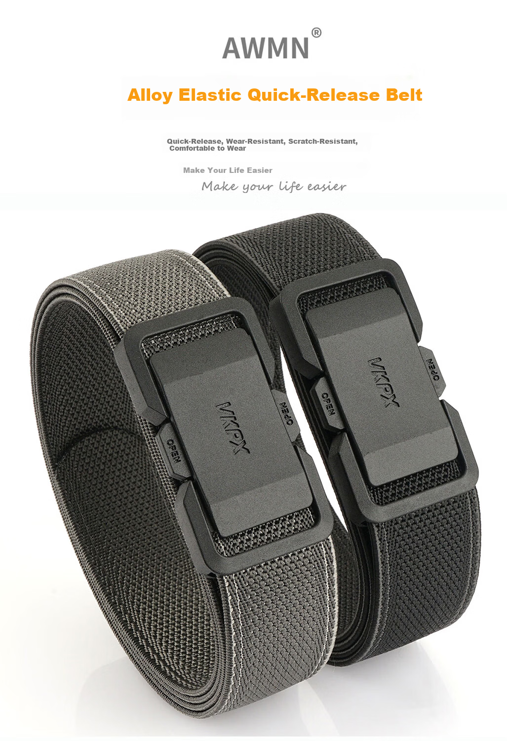 Aoweimei Tactical Elastic Nylon Canvas Woven Outdoor Casual Men's Belt with Quick-Release Buckle 4