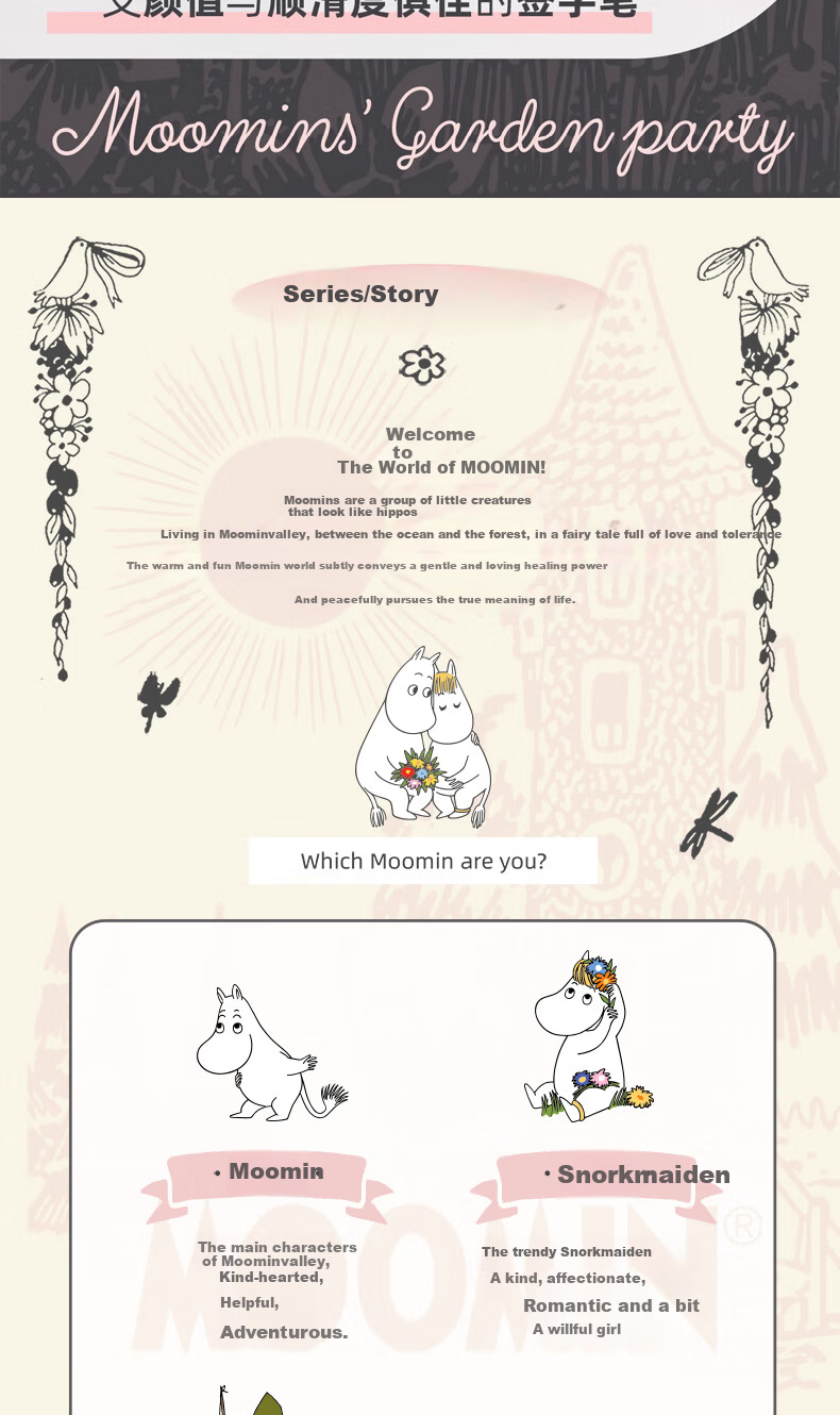 MASMARCU Morning Light Stationery Moomin Series Metal Click Black 0.5mm Gel Pen Smooth Signature Pen Exam Office Blue Tip 1-Pack GP263722 2