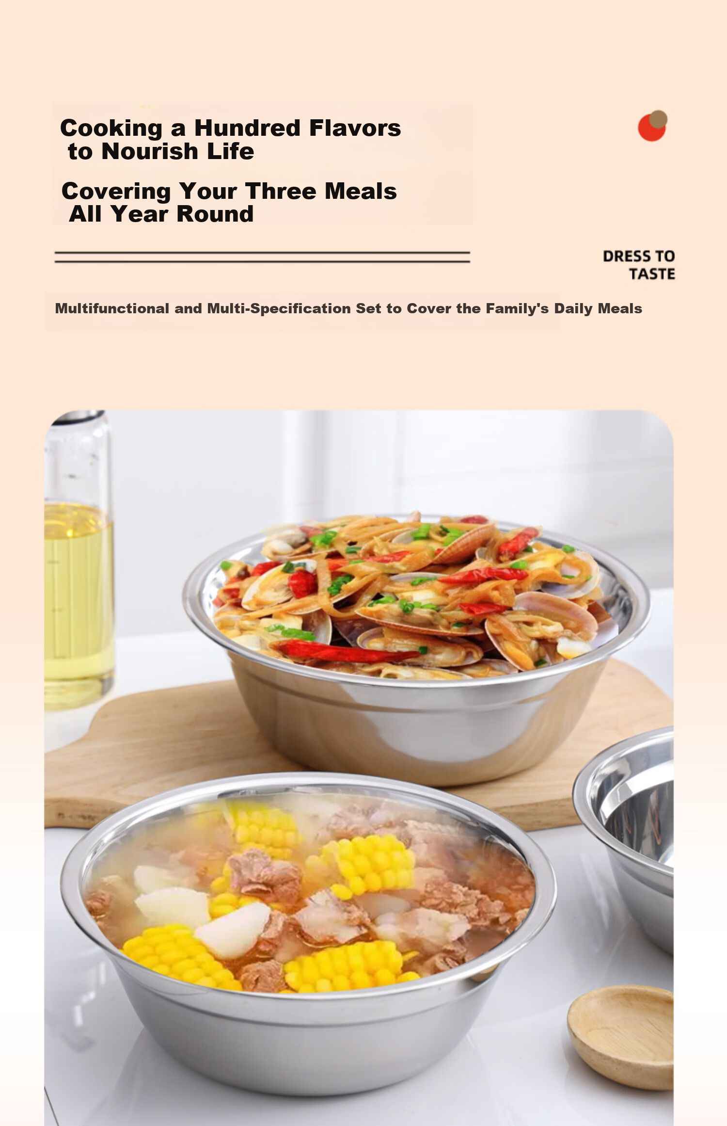 Oluoti 304 Stainless Steel Soup Bowl Commercial Dough Mixing Bowl Kitchen Marinating Seasoning Bowl Thickened Egg Beating Vegetable Washing Bowl 26cm 12