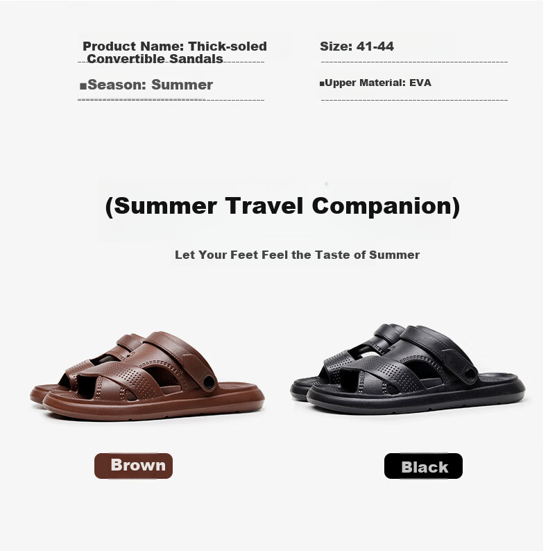 Guoluofi Men's Summer Sandals Beach Shoes Soft Sole Non-Slip Thick Sole Breathable Casual Dual-Purpose Outdoor Slippers Black Size 43-44 2