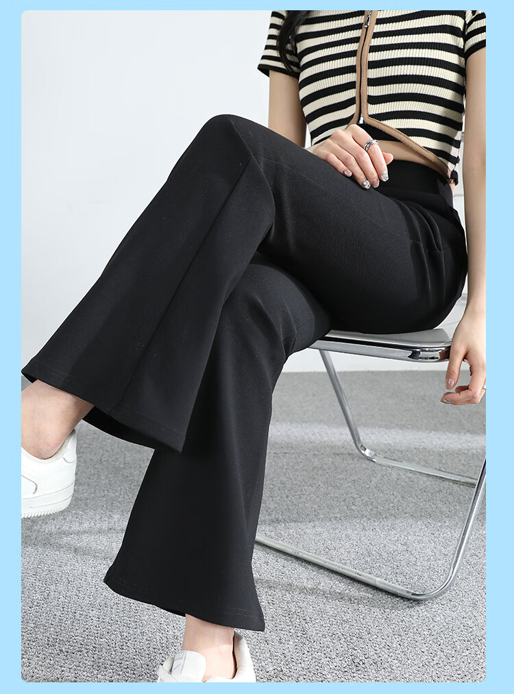 FitonTon Women's High Waist Flared Pants Winter Fleece Lined Thickened Elastic Waist Horseshoe Casual Draped Stretch Black Bootcut Pants 4