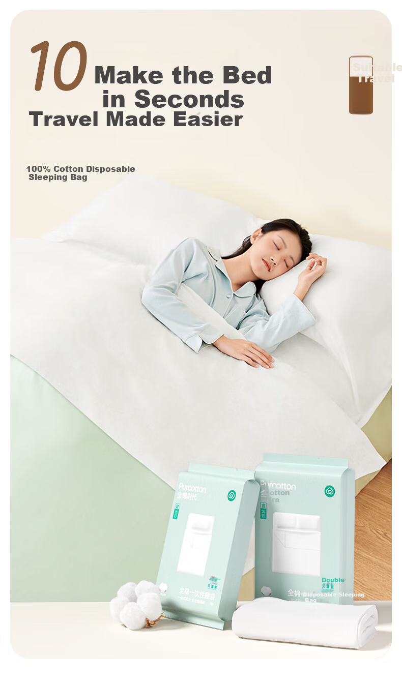 PurCotton Disposable Bedding Set Single 130x200cm 3-Piece Travel Essential Hotel Disposable Sheet Duvet Cover Pillowcase Sleeping Bag 1