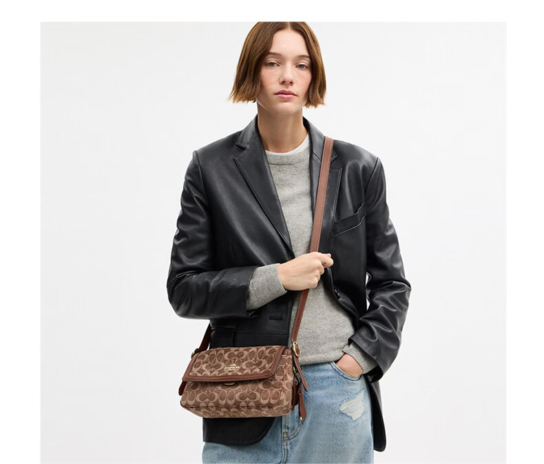 COACH Women's ETTA Classic Logo Shoulder Crossbody Bag Light Khaki CCV65 9