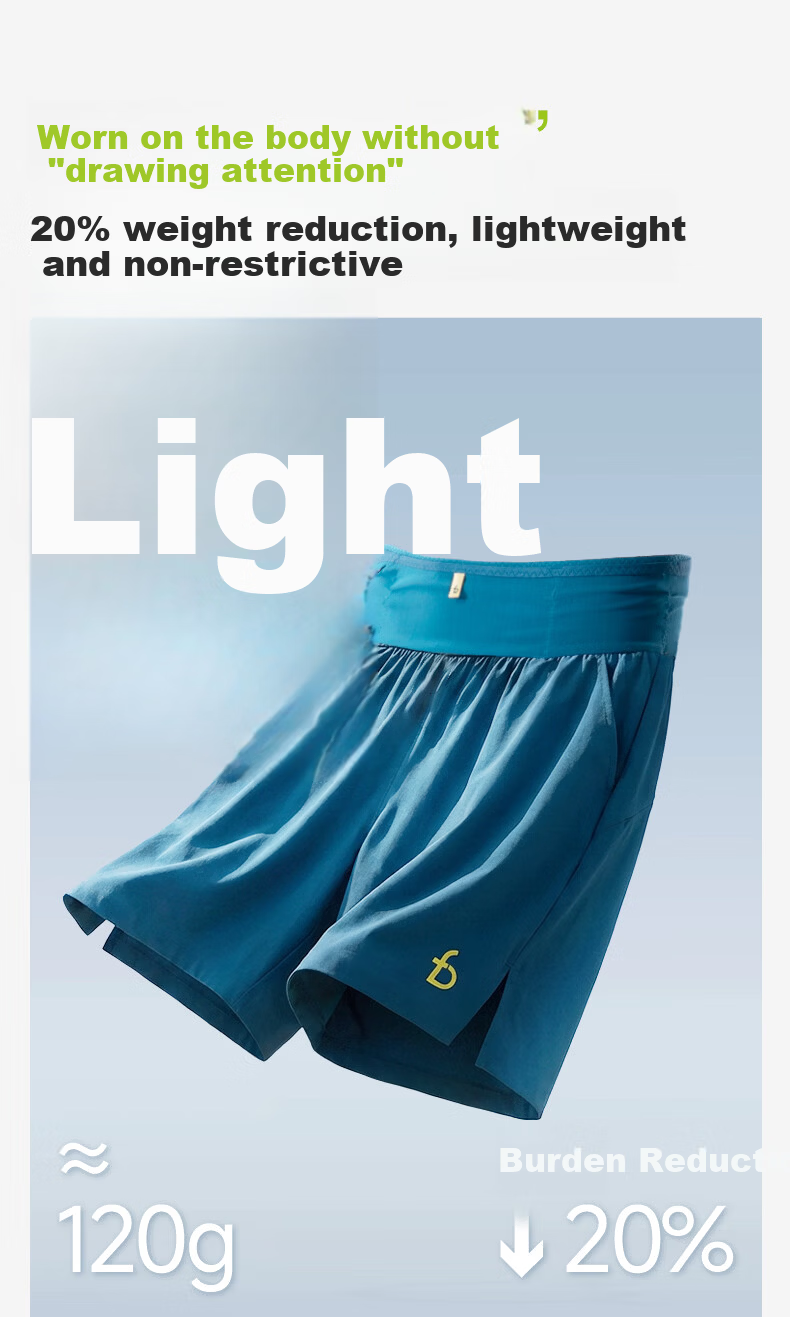 Feibit Air Pants 4.0 Men's Waist Bag Shorts Breathable Running Sports Pants 5-Inch Quick-Dry Lake Blue L 7