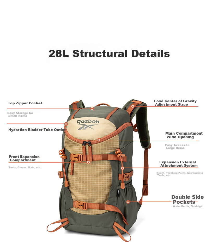 Reebok Lightweight Hiking Backpack for Men And Women, 2026 New Water-Resistant Travel Sports Outdoor Mountaineering Bag Commuter Backpack for Me 10