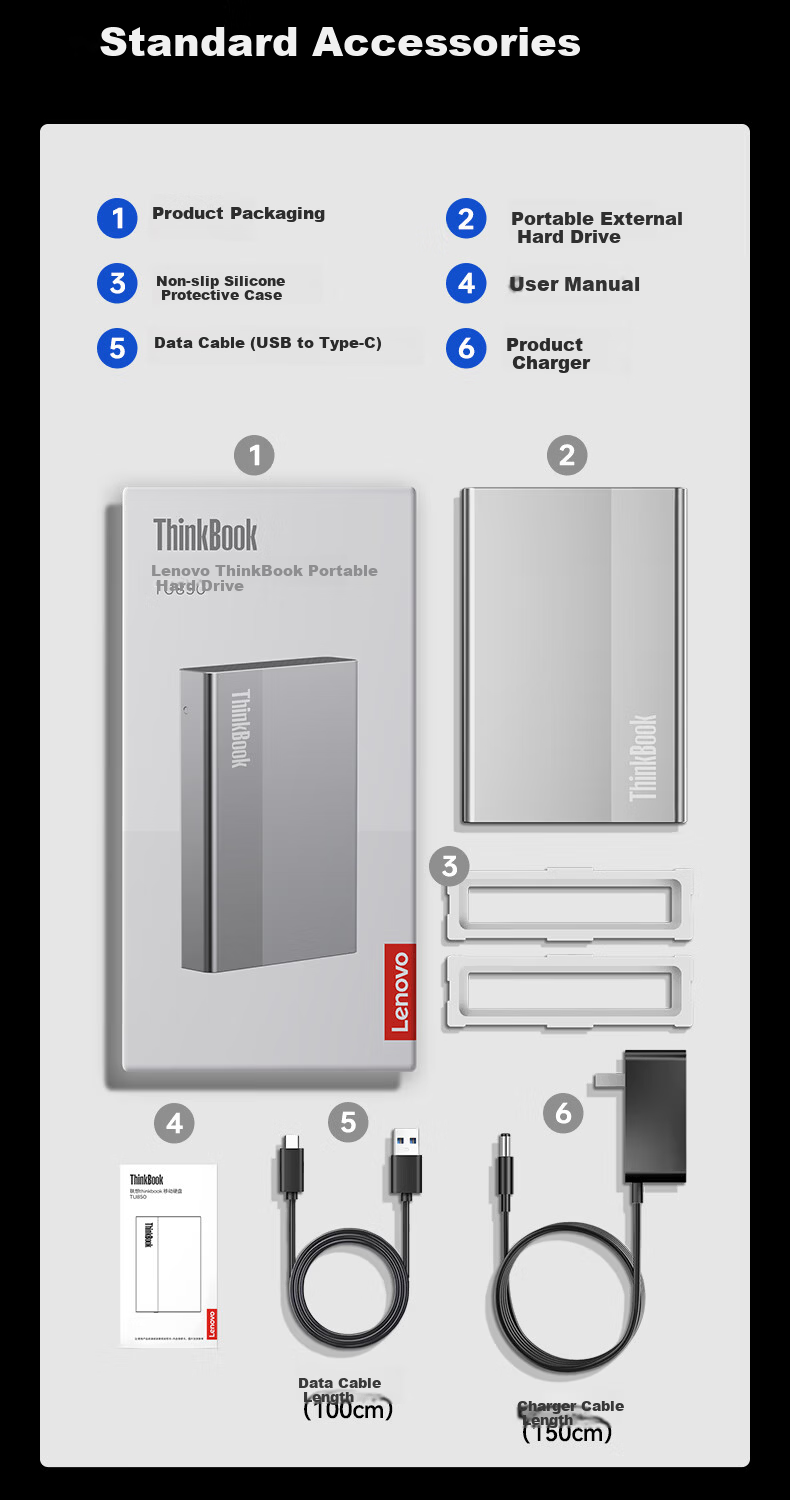 ThinkPad Lenovo ThinkBook 4TB 3.5-inch Type-C USB 3.2 Desktop Mechanical External Hard Drive Large Capacity Home Office Storage TU850 12