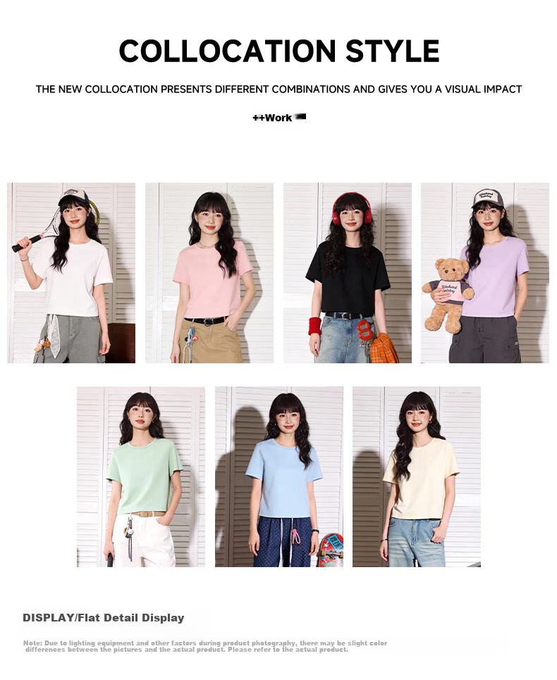 TonLion Pure Cotton Short Sleeve T-Shirt Women Round Neck Crop Top New Trendy Cute Skin-Friendly Basic Tee 3