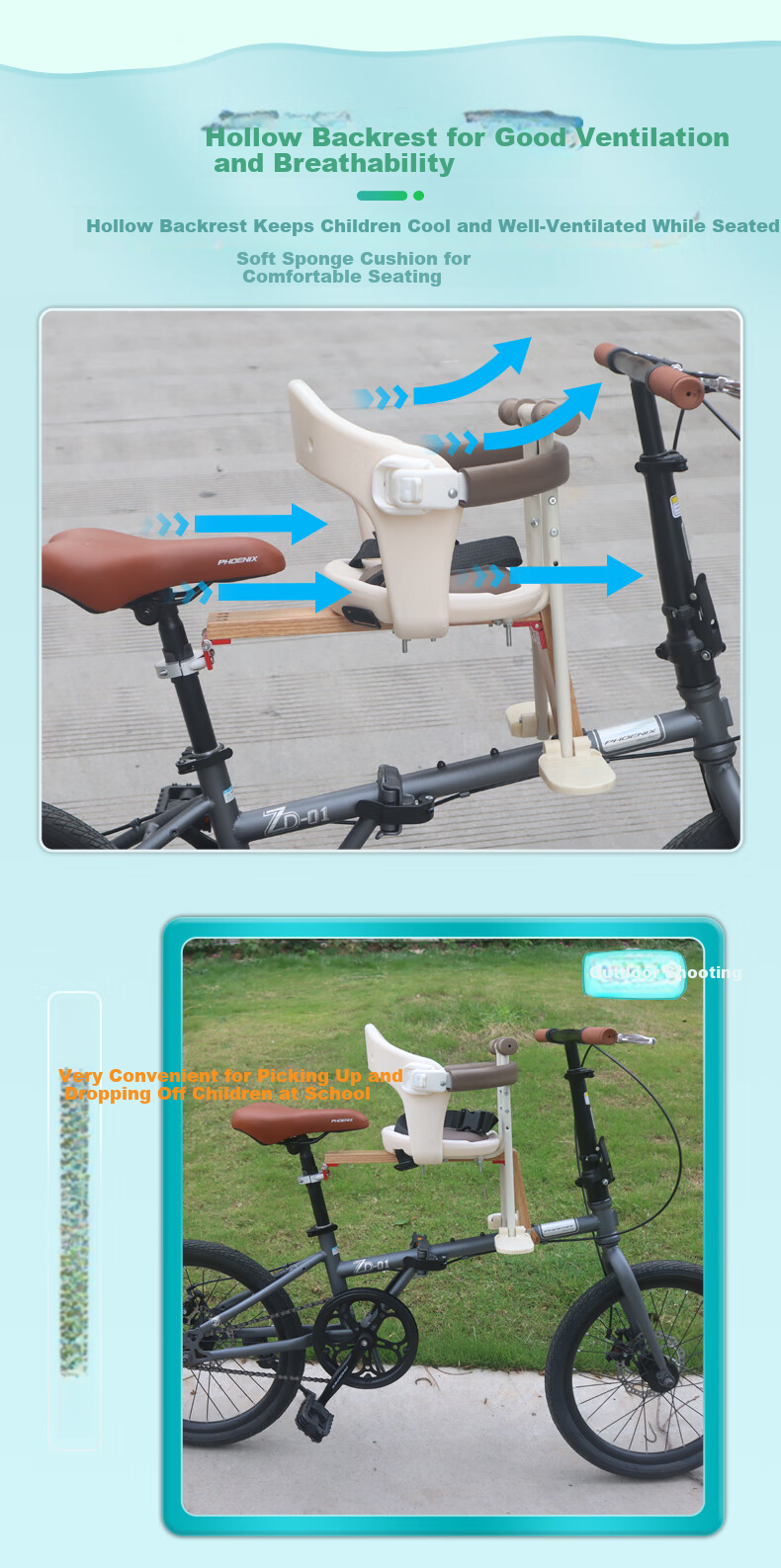 Osagie E32 Off-White Folding Bicycle Front-Mounted Child Seat Quick-Release Baby Safety Seat Front Child Chair 10