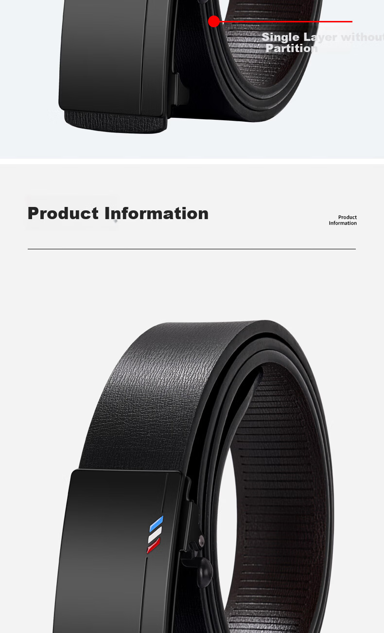 Woodpecker Men's Genuine Leather Ratchet Belt Automatic Buckle Inner Wear Waistband Birthday Gift for Boyfriend Husband Dad 12