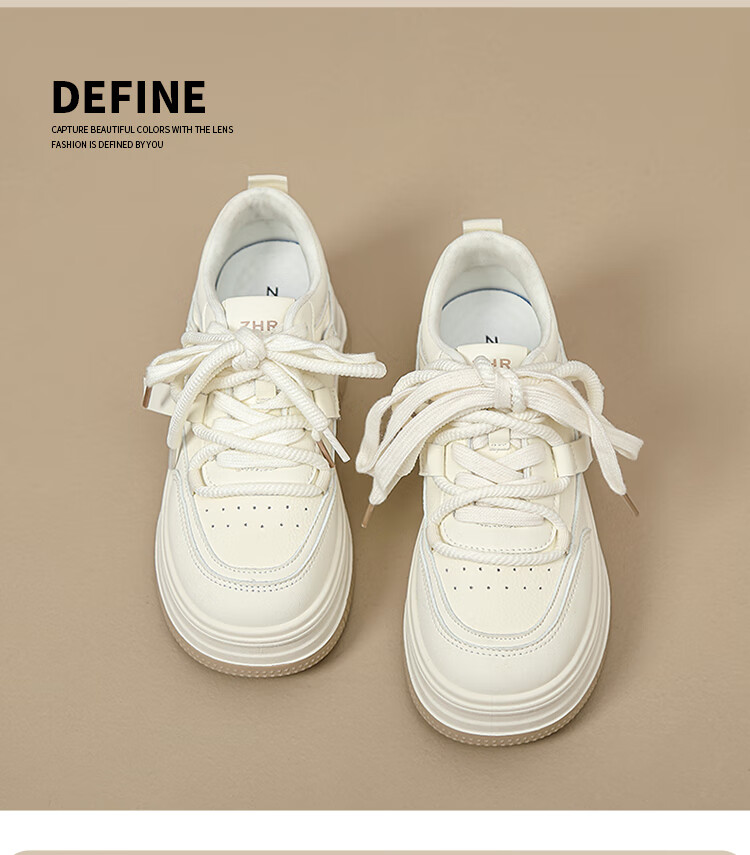 ZHR Zese Casual White Shoes Women Versatile Student Sneakers Thick-soled Height-increasing Lightweight Sports Shoes AB22 Beige Red Size 39 4