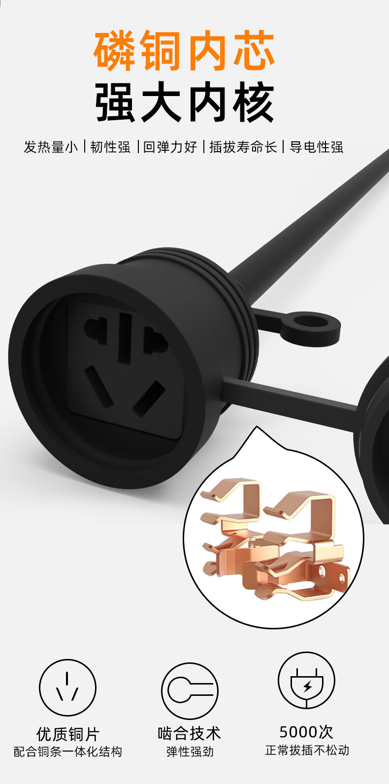 Sushiermo [National Standard 5m Drop-Resistant] Extension Cord Outdoor Multifunctional Power Strip 2500W Sunproof Frostproof Tear-Resistant 4-Socket 5m Drop-Resistant Power Strip 4
