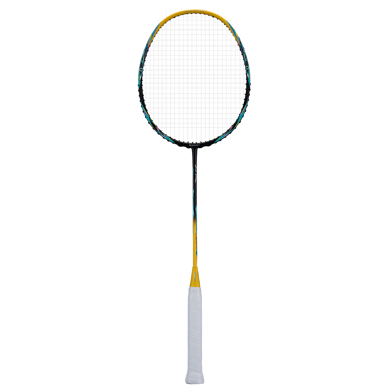 KAWASAKI Badminton Racket, Cross Kids Youth Full Carbon Single Racket, 5U Beginner Training Racket, Dazzling Yellow (Strung)