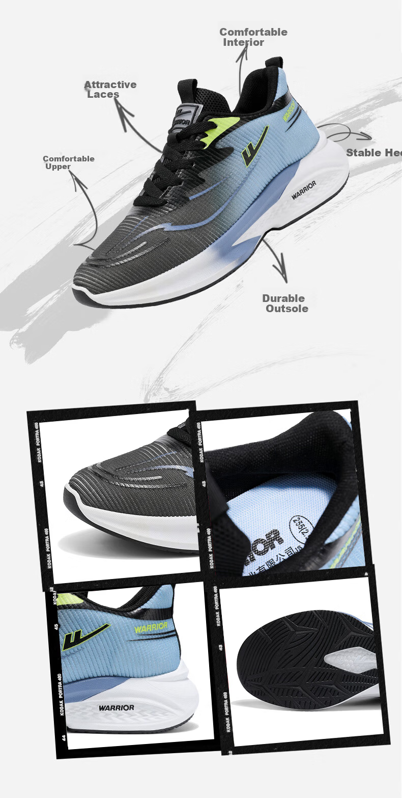 Warrior Men's Summer New Sports Shoes Lightweight Soft Sole Mesh Breathable Running Casual Shoes White Blue Size 39 4