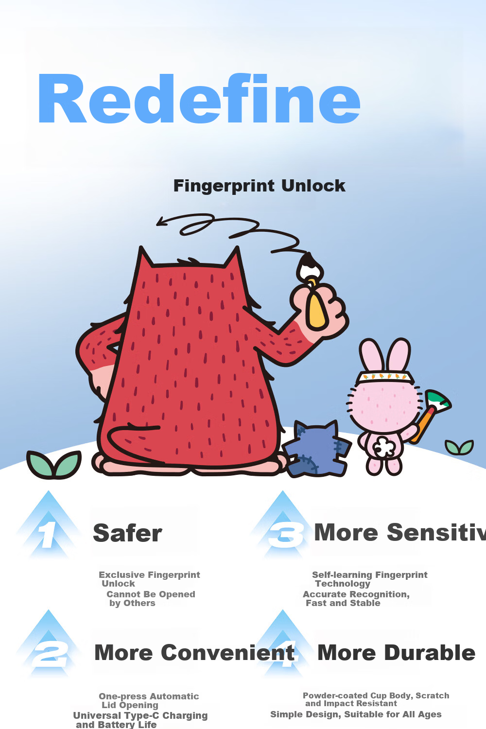 Fuguang Smart Fingerprint Cup, Unlock Password, Children's Thermos Cup, Student 316L Straw Water Bottle, Gift for Boys And Girls 6