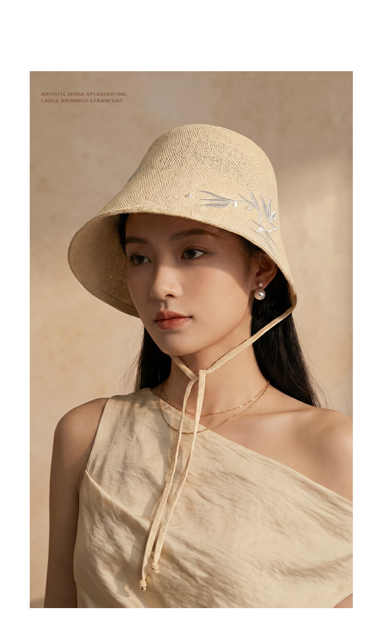 CACUSS New Chinese Style Sun Hat for Women Summer Woven National Style Adjustable Wide Brim Golden Bamboo Pattern 10